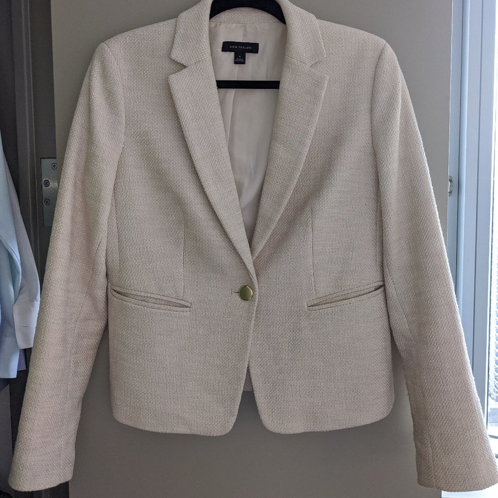 Ann Taylor Cream Tweed Blazer